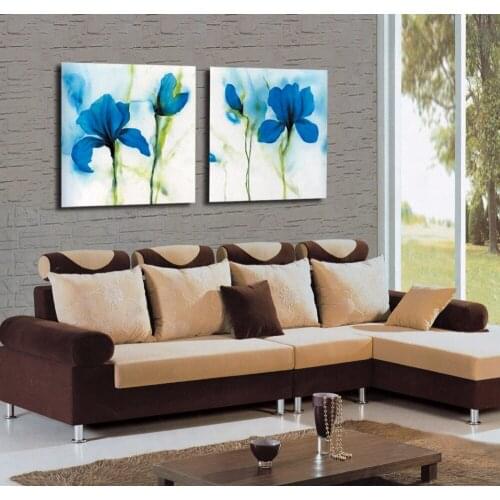 2pcs modern Abstract Blue flower pictures canvas Home Decoration living room Wall modular painting Print cuadros( frame)
