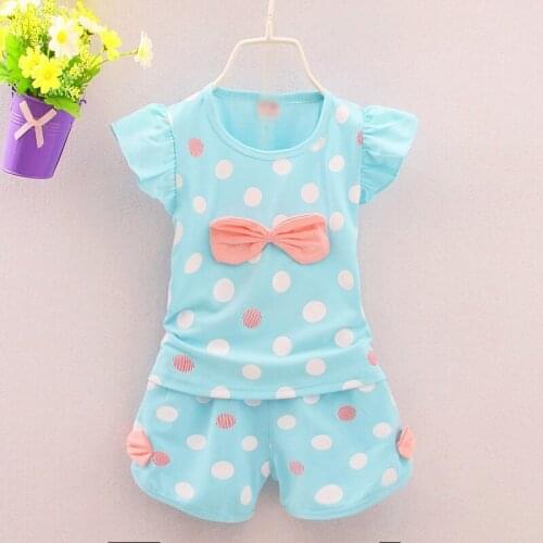 2016 Infant Clothes Toddler Children Summer Baby Girls Clothing Sets Stripe Dots 2pcs Bow Clothes Sets Girls Summer Set