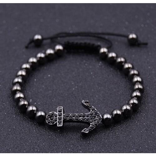 2021 Luxury Micro Inlaid Hao Stone Anchor Bracelet Mens 6mm Copper Bead Jewelry Bracelet Femme Handmade Gift