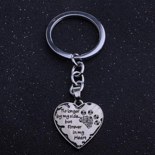 36PC White Crystal Pet Dog Paw Print Heart Pendant Keychain No Longer By My Side But Forever In My Heart Keyring Pet Lover Gift