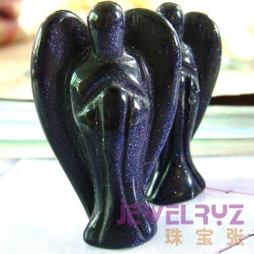 5pcs & New Arrival & Natural Beautiful Blue Goldstone Angel Charms Statue Carved Angel Figurine With Wing Pendant Stone Pendants