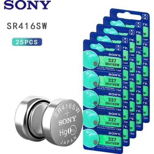 25pcs Sony Original Watch battery 337 SR416SW Silver Oxide 1.55V button cell battery for Watch Electric toy LED Headphone