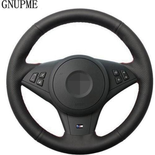 DIY Black Steering Wheel Cover Hand-stitched Artificial Leather Car Steering Wheel Cover for BMW E60 E63 530i E64 635D