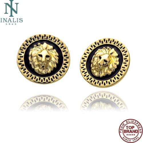 INALIS Round Lion Gold Plated Stud Earrings For Women Casual Vintage Female Earring Anniversary Fashion Jewelry New Arrival