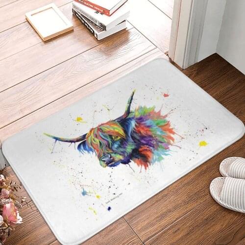 Highland Cow Multicolour Doormat Carpet Mat Rug Polyester Anti-slip Floor Decor Bath Bathroom Kitchen Balcony 40x60