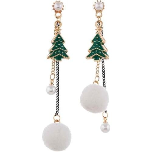 2020 Fashion Jewelry New Gold Plated Long Tassel Pearl Crystal Christmas Tree Snowman Earrings For Women Girl Gift