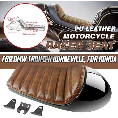 PU Leather Motorcycle Seat Cafe Racer Seat Cushion Scooter Vintage Saddle Seat for BMW/Triumph/Bonneville/Honda Brown