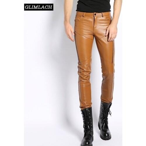 Genuine Leather Pants Men Clothing 2019 Streetwear Real Natural Sheepskin Casual Slim Pencil Pants High Street Zippers Trousers