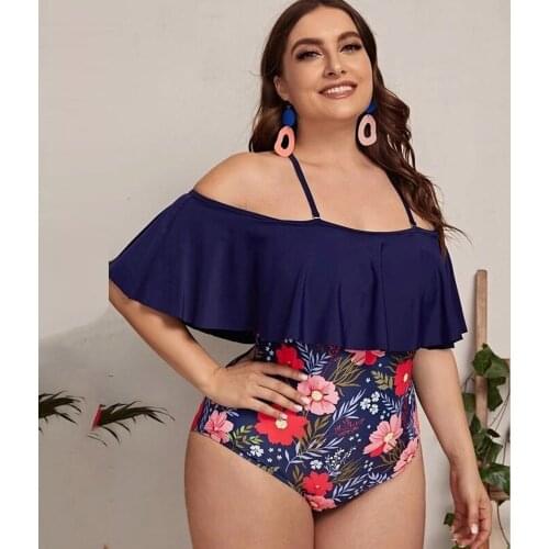 New Women Plussize Swimwear One Piece Swimsuit Swimming Suits Plus Big Size 2020 Beachwwear Bathing Wear Larges