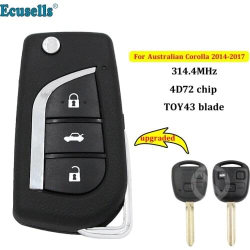 Upgraded Remote Key Fob 314.4MHz 4D72 G chip for Toyota Corolla Australian 2014-2017 uncut TOY43 blade