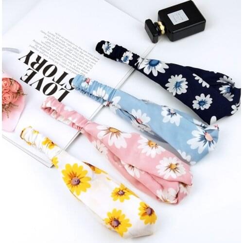 Lady Headband sunflower Chiffon Hair Accessories for Women Girls Turban Korean Elastic Hairband Wrap Face wash Headwear W301