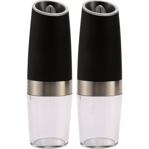 Premium Gravity Electric Salt and Pepper Grinder Set of 2 Battery Powered Salt Shakers, Automatic One Hand Pepper Mills with LED