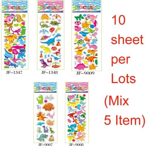 SAILEROAD 10 Sheets 5 Style Dinosaur Stickers for Children New Kids Boys Animal PVC Puffy Baby School Teacher Reward Gift