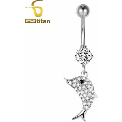 Silver Color Dolphin Belly Button Rings 14G 12mm Titanium Banana Curved Barbell belle delphine Belly Navel Piercing Body Jewelry