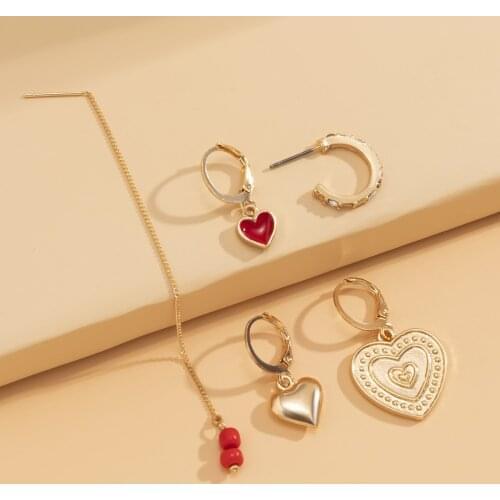 European and American Style Fashion Drop Nectarine Heart Metal Set Earrings Retro Ethnic Style Alloy Diamond Earrings Jewelry