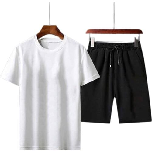 Summer Men T Shirt Sportswear Set Fashion Solid Color Casual Sports Sets Running Breathable Short Sleeve Tracksuit Homme