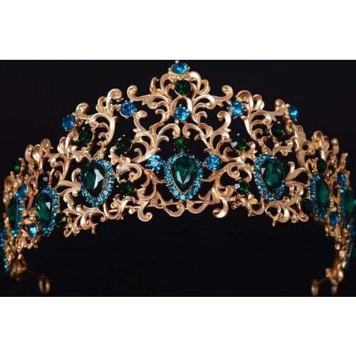 Forest Leaf Crystal Tiara Brides Crown Red Gold Head Pieces Bridal Jewelry Green Crowns Queen Diadem Wedding Hair Accessories