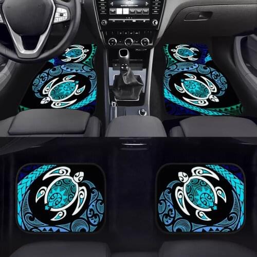 Universal 4pcs Car Floor Mats Set Hawaii Polynesian Turtle Design Full Car Doormats Rubber Back Auto Interior Carpets Rugs Mats