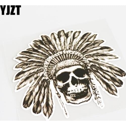 YJZT 14CM*12.5CM Feather SKULL Personality Motorcycle Car-styling PVC Decal Car Sticker 13-1113