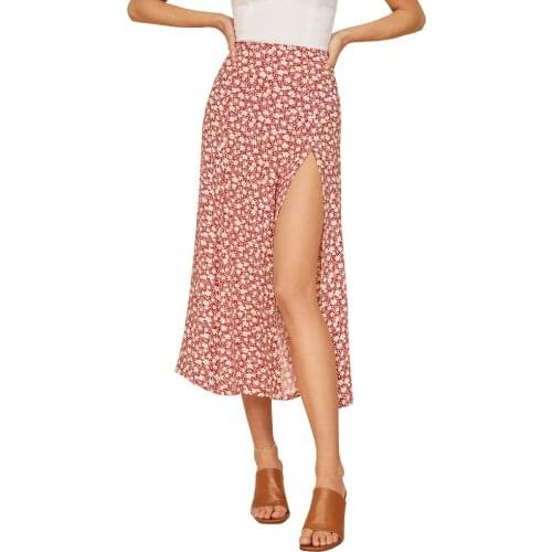 2021 New Sexy Flowers Print Split Skirt Loose High Waist Printed Skirt Fashion Beach A-line Slim Package Hip Skirts for Women