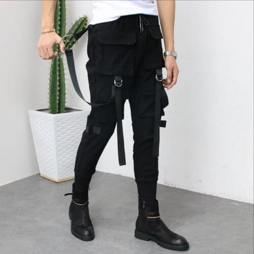 M-3xl New High Street Punk Fashion Casual Pants Tide Mens Hip-hop Ribbon Pants Stretch Slim Fit Feet Pants Singer Harem Pants