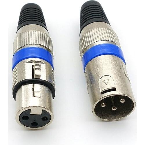 1set Nickel Plated 3 pin XLR Audio Cable Connector MIC Male Plug + Female Jack