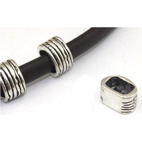 10pcs/lot 7*11mm Leather cord buckle stripe big hole Metal Alloy Spacer Hole Beads Flat Beads For DIY bracelet Jewelry Making