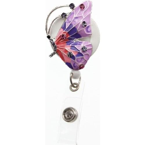 100pcs/lot Colorful Enamel Butterfly Brooch Medical Nurse Retractable ID Badge Holder Reel Clip