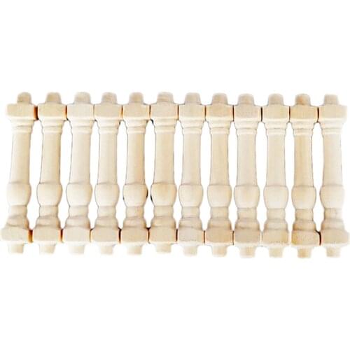 12Pcs DIY Spindles Balusters Wooden Dollhouse Miniature 1/12 Scale Stair Railing Decoration Toys