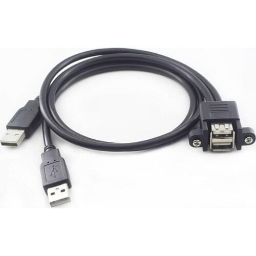 2-port USB 2.0 Type A Male to Female Extension Screw Lock Panel Mount Cable Cord 30cm 50cm