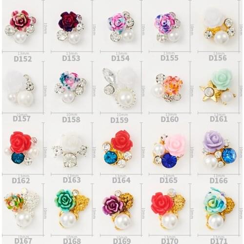 20pcs High Quality New Nail Resin Flower Pearl Rhinestone Accessories Alloy Rhinestone 3D Charm DIY Nail Art Jewelry Decoration