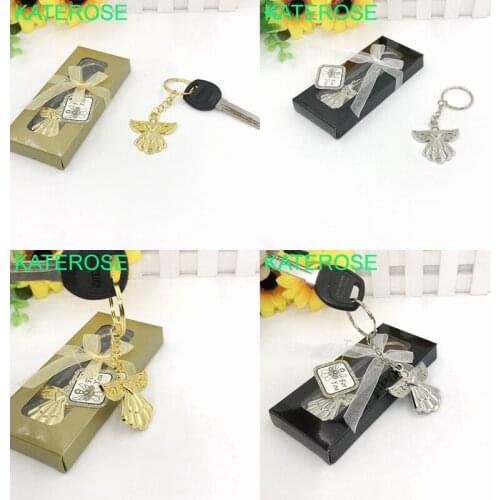 24PCS Baby Christening Gift Guardian Angel Gold/Silver Key Chain Favors Birthday Party Souvenir Baby Shower Favors
