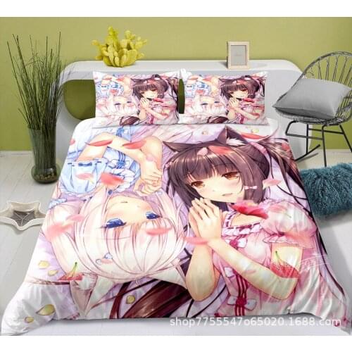 Anime Game NEKOPARA Characters Chocolat Duvet Cover Soft Microfiber 3pcs Kawaii Bedding Set With Pillowcase For Teens Boys