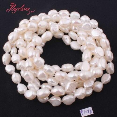 9-11mm Freeform Freshwater Pearl Natural Stone Beads Fashion Handwork Knot For Woman Christmas Gift Necklace 60" Not Button