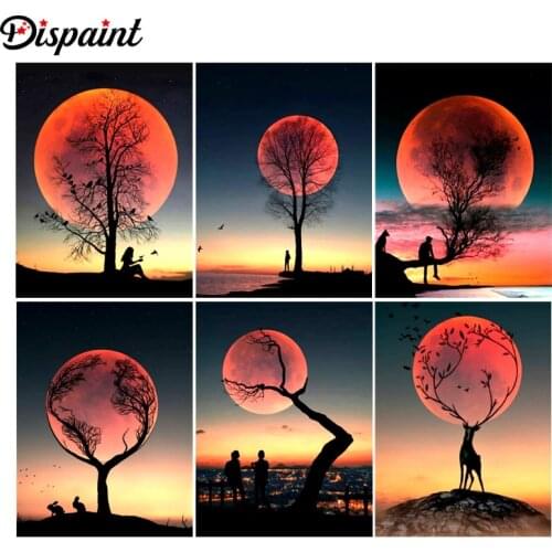 Dispaint Diamond painting "Moon dead tree scenery" Full Square/Round Drill Wall Decor Inlaid Resin Embroidery Craft Cross stitch