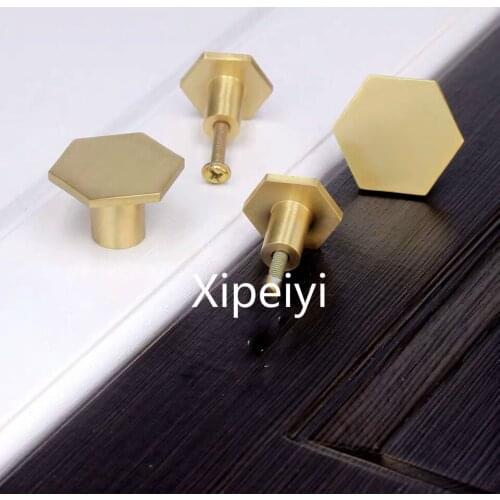 Antique Gold Furniture Brass Knobs Cabinet Handles Dresser Pulls and Knobs Hexagon Copper Drawer Kitchen Door Handle Hardware