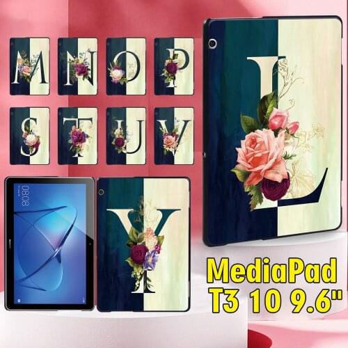 Tablet Case for Huawei MediaPad T3 10 9.6 Inch 26 Letter Pattern Series Shockproof Plastic Back Shell + Stylus