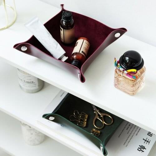 Decorative Storage Trays Faux Leather Storage Tray for Wallet Coin Sundries Storage Organizer Jewelry Key Desktop Organization