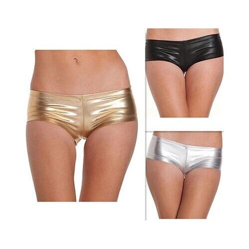 Exotic Panties Sexy Womens Shiny Mini Short Stretchy Hot Pants Underwear Metallic One Size Black patent leather sexy underwear