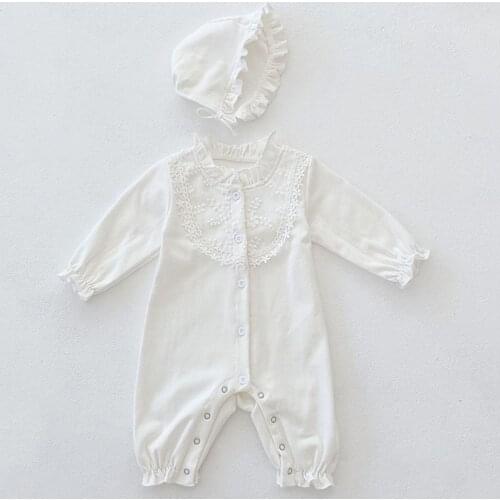 Korean Style Infant Baby Girls Cotton Jumpsuit One piece Outfit Spring Autumn Baby Girls Clothes Baby Girl Bodysuits+Hat
