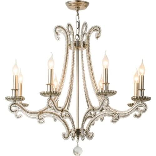 French Cast Metal chandelier for living room indoor lighting Country wrought iron lamp bedroom retro silver crystal chandeliers