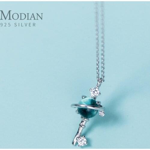 Modian Fashion Cat Pattern Opal Crystal Keys Necklace Pendants For Women Charm 925 Sterling Silver Chain Party Jewelry S925