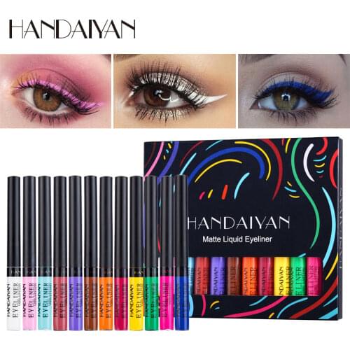 HANDAIYAN 12 Colors/box White Eyeliner Set Colored Pen Long-Lasting Waterproof Makeup Yellow Color Eye Liner Pencil Cosmetics