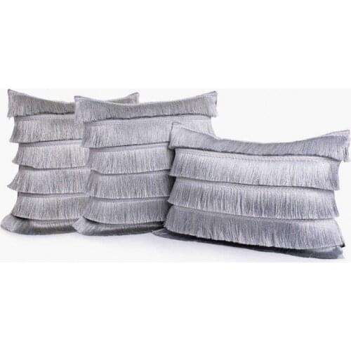 Silver Tasseled Cushion Cover Set