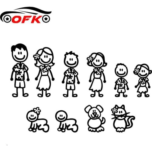 Car Stickers Decoration Hawaii Fashion Stick Figure Family Cartoon Motorcycle Decals Sunscreen Waterproof PVC,20cm*15cm