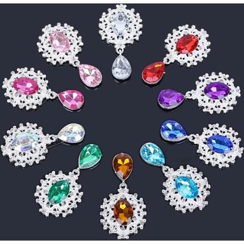 2019New Hot 50Pcs Silver Oval Center and Drop Rhinestone Pendant Button for Wedding Glass Decoraation Clothing DIY Crafts LP140