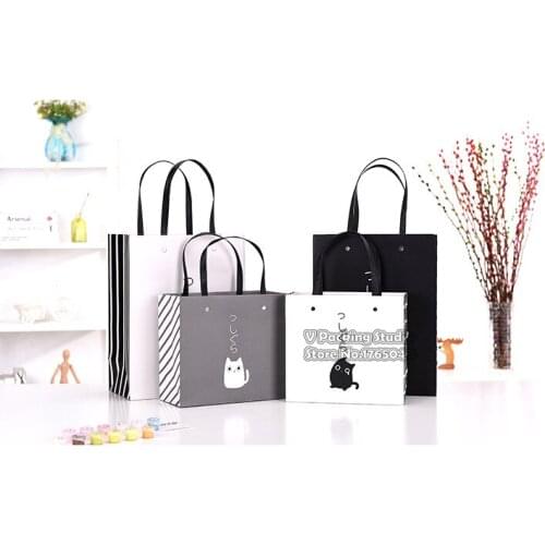 Cat pattern Candy gift Bag with handle,Wedding Gift Bag Kraft Paper Gift Box Chocolate Cookies shopping Bag 50pcs/lot