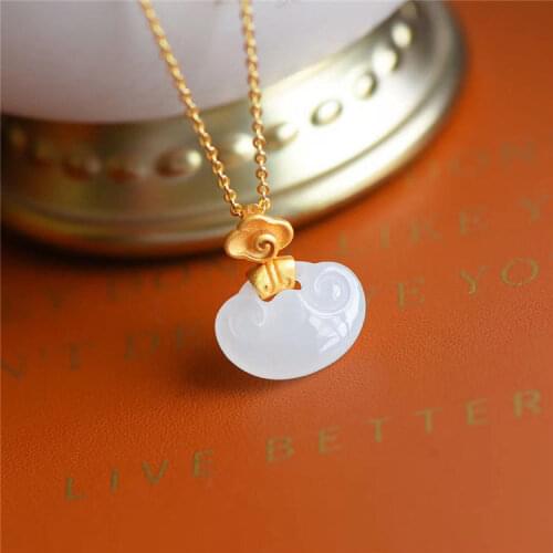 Natural Hetian Jade White Jade S925 Sterling Silver Pendant Ruyi Pendant Xiangyun Safety Lock Longevity Lock Necklace Ladies