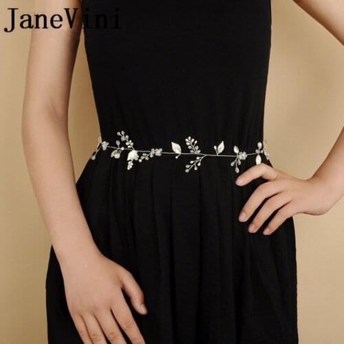 JaneVini Bohemia Maid Wrist Bands Crystal Gold Leaf Bridal Belt Sash Silver Rhinestones Wedding Dress Accessories Belts Pearls