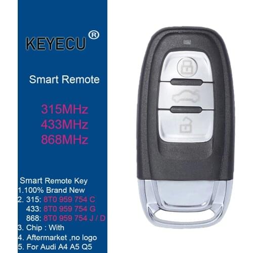 KEYECU 315MHz 8T0 959 754C Remote Key PCF7945A ID46 FSK 433MHz 8K0 959 754 G 868MHz 8T0 959 754 J / 8T0959754D for 2014 Audi Q5